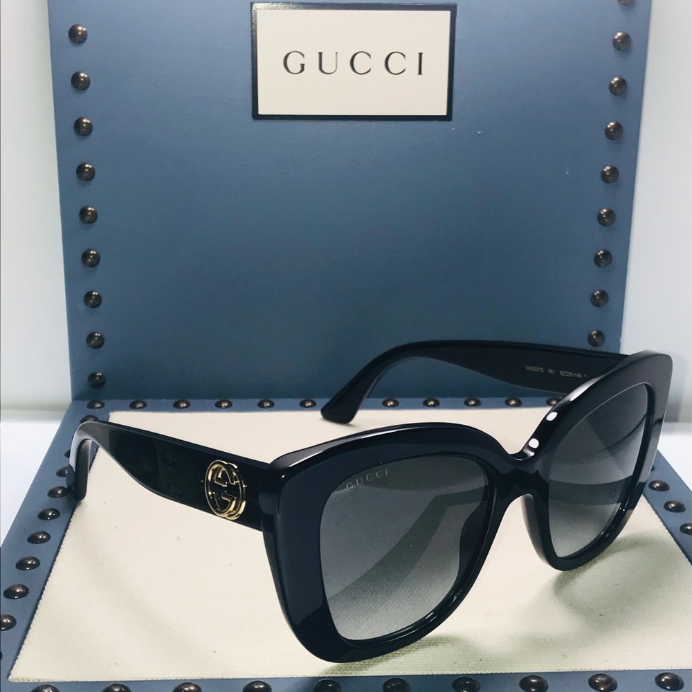 Black Gold Femenine Cat-eye Gg0327s 001 Sunglasses - Picture 6 of 10